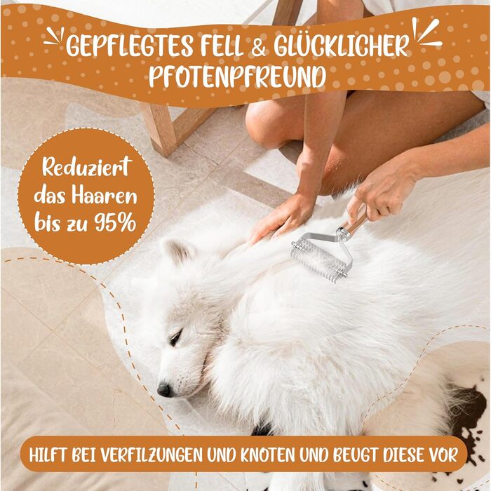 Двостороння щітка для собак та котів 2в1: щітка для підшерстка та гребінець для видалення підшерстка та ковтунів, бамбук, розмір M-L + E-book