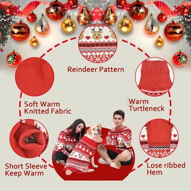 Пуловери для собак та власників MuYaoPet на Різдво, для маленьких, середніх та великих собак, чоловіків та жінок. Окремі пуловери для людей та окремо для тварин (S для тварин: обхват грудей 35 см, вага 1,4-2,7 кг)