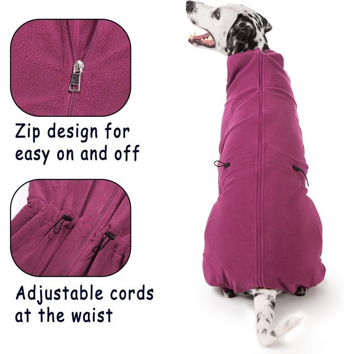Теплий зимовий пуловер для собак Axcimond з флісу, з блискавкою, для маленьких, середніх та великих собак, тепла куртка для собак, одяг для собак, піжама для собак (M, Маджента)