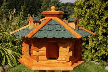 Велика годівниця для птахів Deko-Shop-Hannusch XXL із бітумною черепицею, дерев'яна, різні кольори даху, стійка, зелений