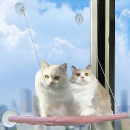 Кішка-гамак для вікна JinRui-T, стійка, сонячне ліжко з міцними присосками, місце для відпочинку для кішок, економія місця, кріпиться, витримує до 13,6 кг (рожевий)