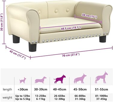 Диван для собак, м'яке ліжко для домашніх тварин, диванчик для собак, ліжко для цуценят, диван для домашніх тварин, будиночок для собак, для великих та середніх собак, сучасний та елегантний дизайн (70x45x30 см, кремовий)