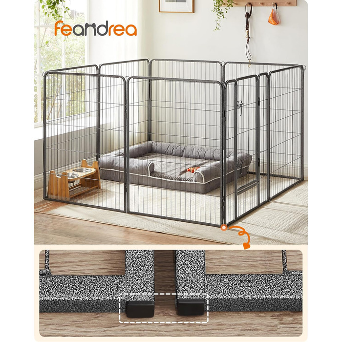 Вольєр для домашніх тварин Feandrea, 8 секцій 77x100 см, переносний, для дому та вулиці, сірий