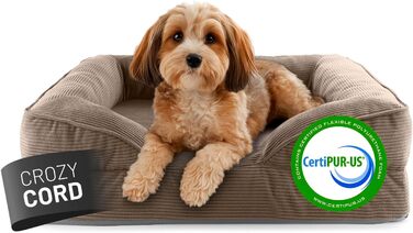 Ортопедичне ліжко для собак Lumaland з корду | Ергономічне собаче ліжко-софа 70x60 см - для маленьких собак | Нековзне дно | Знімний та пральний чохол | Корзина для собак з Memory Foam Cord - Світло-коричневий 70 x 60 см - S