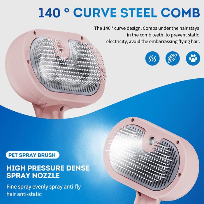 Щітка для котів Sylswx з парою, 3 в 1, для довгої та короткої шерсті, також для собак, проти статичної електрики та ковтунів (рожева)