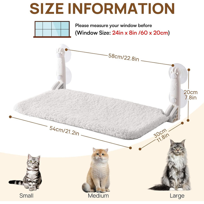 Кішка гамак на вікно MEWOOFUN - 54x30см, сірий, M. Міцний гамак для котів, витримує до 18 кг
