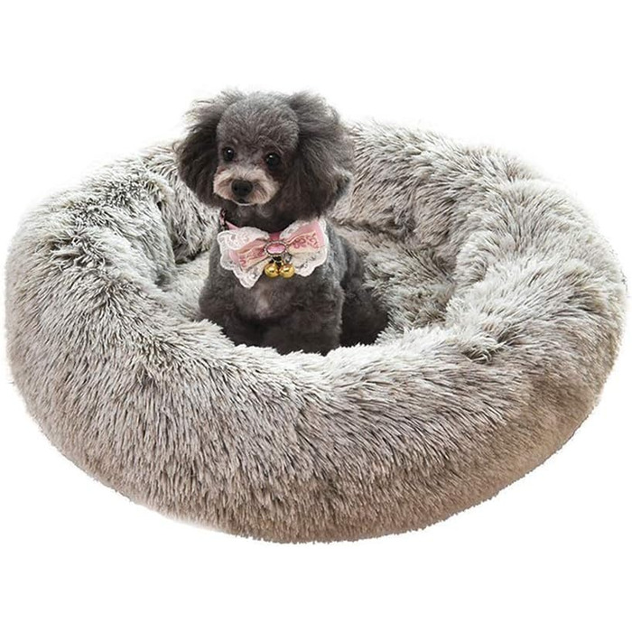 Крісло-гніздо для кота/собаки Donut, затишне ліжко для домашніх тварин з м'якою оббивкою, кругле, плюшеве, 60 см, світло-коричневе