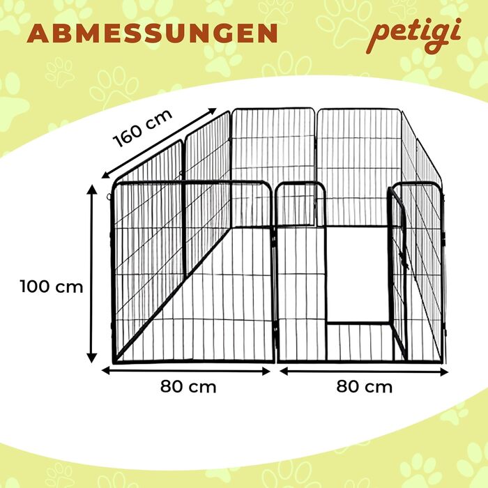 Вольєр для цуценят Petigi, металевий, складаний, для двору, 80x100 см, 8 секцій