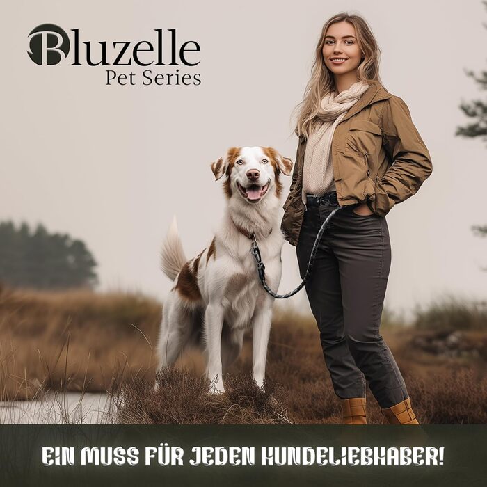 Регульований повідець для собак BLUZELLE 3 м, для середніх і великих собак, подвійний, з двома міцними алюмінієвими карабінами, відбивний паракорд з шкіряними вставками, чорний