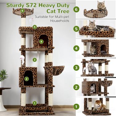 Комплекс для котів Globlazer Kratzbaum Maine Coon 183 см з 2 печерами, великою лежаком, стійкий кактус для великих котів (Леопард)
