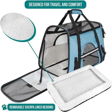 PetAmi Преміум переноска для тварин | м'яка, з вентиляцією, для котів та собак, велика (43x26x28 см, світло-блакитний)