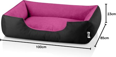 Ліжко для собак BedDog XL - м'яке ліжко, корзина, диван, софа для середніх собак, чорно-рожевий колір, 100 x 85 x 23 см, знімний чохол, можна прати