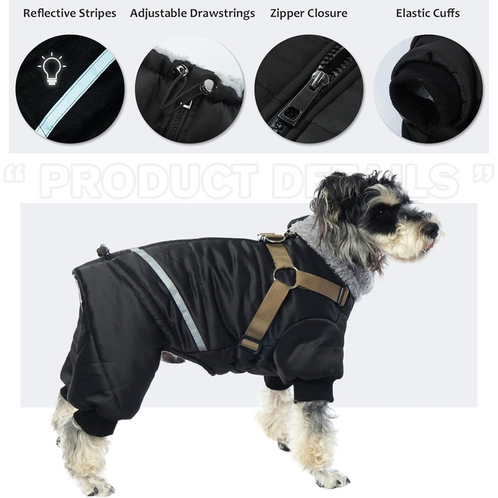 Зимовий теплий одяг для собак S, куртка для маленьких собак, теплий костюм для чихуахуа та бульдога (чорний, S)