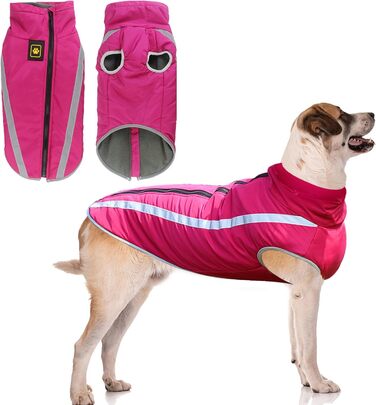 Зимова куртка для собак, тепла водонепроникна куртка для середніх та великих собак, флісова підкладка, світловідбиваючі елементи, для Лабрадора, Бульдога, Самоеда (5XL/60см, Рожевий)
