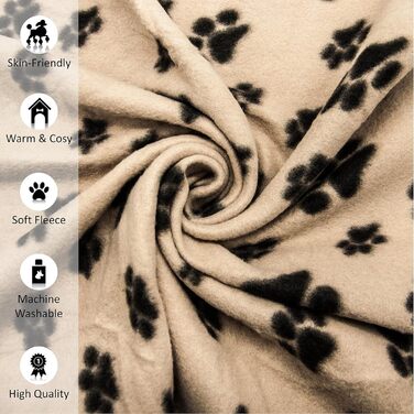 М'яка тепла флісова ковдра з відбитками лап для котів, цуценят та собак, пральна, для подорожей (Бежева, 70 x 73 см, 1 шт.)