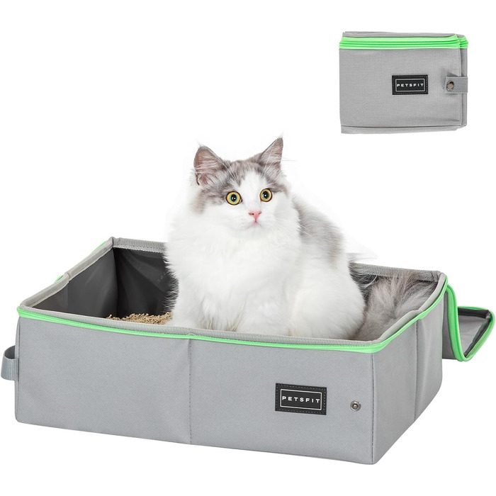 Портативний туалет для котів Petsfit - складаний, легкий, для подорожей (40x30x12 см, сірий & зелений)