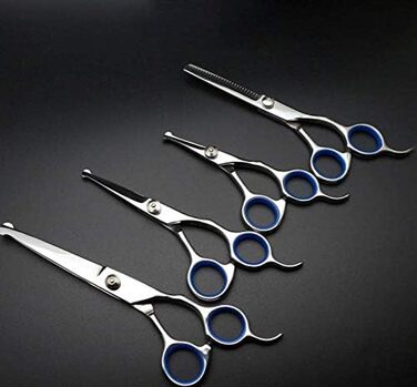 Набір професійних ножиць для грумінгу тварин CLQ (5 шт.) з нержавіючої сталі 4CR, безпечні ножиці з титановим круглим наконечником, високопродуктивний набір, синій