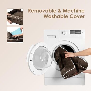 Ортопедичне ліжко для собак великих порід, 104x69 см, з піною з пам'яті, кошик для собак середніх порід, миється, водонепроникне, з неслизьким покриттям, диванчик для собак з високим бортиком, коричневий, розмір L 104 x 68.5 x 17 см