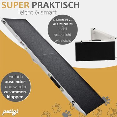 Рампа для собак у автомобіль, алюміній, Petigi, до 70/90/150 кг, неслизька, для SUV