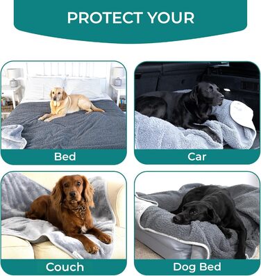 Водонепроникний коврик для собак великих порід - м'який фліс, зручний для дивана, авто, ліжка та захисту меблів, двосторонній, 100 x 120 см, сірий/сірий, фланель/шерпа