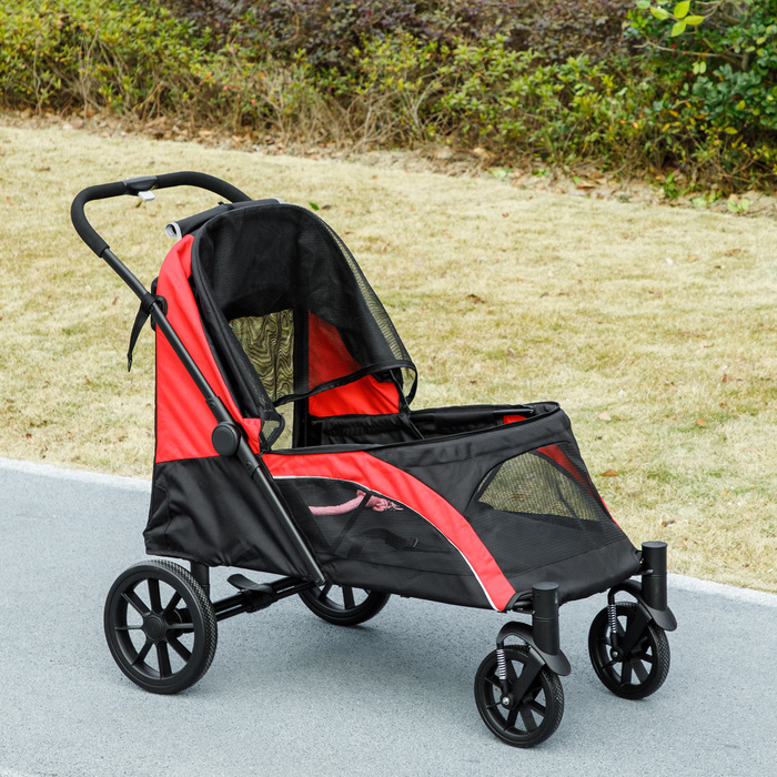 PawHut Dog Stroller Dog Buggy Foldable для великих собак і кішок до 30 кг Cat Buggy з подушками Сітка Вікна Двері Сумка для зберігання Котяча коляска з безпечними повідцями, гальмами, Баггі Чорний | Аосом