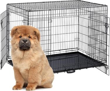 Клітка для собак Relaxdays, для дому та автомобіля, HBT: 87 x 122 x 80 см, складана собача будка з дном, 2 двері, ручка, сталь, чорна L 80 x B 122 x H 87 см