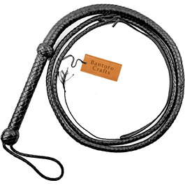 Преміум бичача плеть з чорної шкіри Bantoro Crafts, 12 косичок, довжина 0,9-2,4 м, для верхової їзди