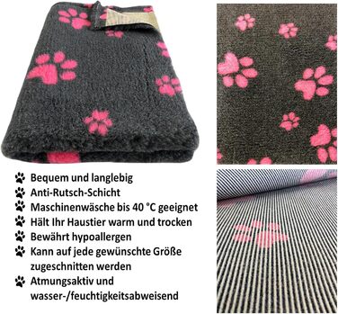 Килимок для собак Elropet Vetbed з матеріалу Vetbed, преміум-якість, 22 мм, для малих та великих собак, лежанка для собак S/M/L (M 100x80 см, темно-сірий + рожева лапка)