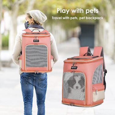 PETCUTE Рюкзак для собак і котів, дихаючий, з виймальною підстилкою, прозоре вікно, складний, з безпечною лінією, для подорожей, Малахітовий+Білий (Рожевий)