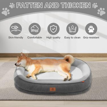 Ортопедичне ліжко для собак, 75x60x12.5 см. М'яке ліжко для середніх собак та котів, знімний та пральний килимок, антиковзаюча підкладка, кошик для собак з кордом та флісом, темно-сірий колір