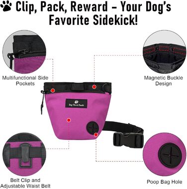 Сумка для ласощів для собак з магнітною застібкою, регульованим поясом, для тренувань, прогулянок на свіжому повітрі (рожева, з принтом тварин)