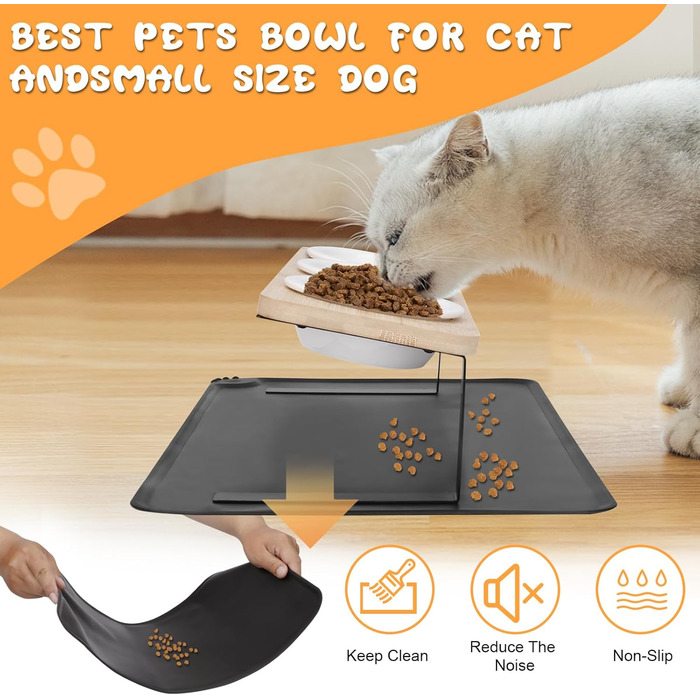 Набір мисок для котів BBWELL Ceramic: 3 шт. з кераміки, похил 15°, антиковзний бамбук, для котів та маленьких собак