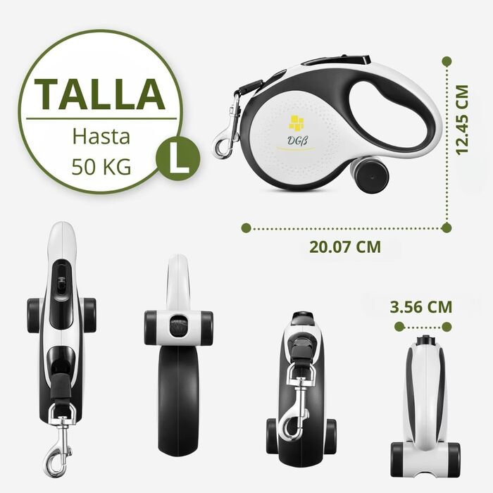 Висувна поводок для собак, 3 м, довгий поводок для маленьких, середніх та великих собак, ергономічна ручка, до 15 кг, білий, L