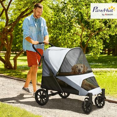 PawHut Візок для собак та котів, розкладний, до 30 кг, з подушкою, сіткою, гальмівною системою (Сірий)