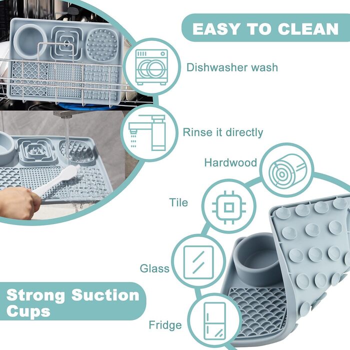 Килимок для собак та котів з силікону Slow Feeder з присосками, для заспокоєння та збагачення кормом (йогурт, арахісова паста), легко миється, для великих порід, зелений 12' x 8' (блакитний, 12' x 8')