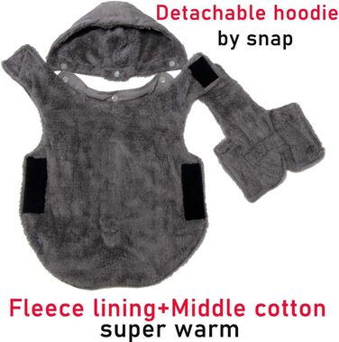 Теплий флісовий худі для собак маленьких та середніх порід. Зручна куртка для цуценят на холодну зиму. Сірий колір, розмір M (1 шт.)