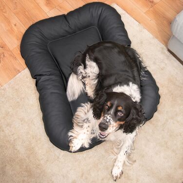 4L Textil Ella - Лежанка для собак великих порід, штучна шкіра, водостійка, 110x90 см, чорна