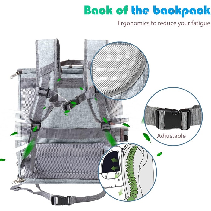 Рюкзак для собак і котів PETCUTE: складаний, з підкладкою, дихаючий, з регульованими ременями, сірий