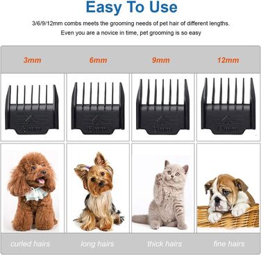 eSynic Професійна машинка для стрижки котів та собак, триммер для лап, електрична машинка для грумінгу, 4 насадки