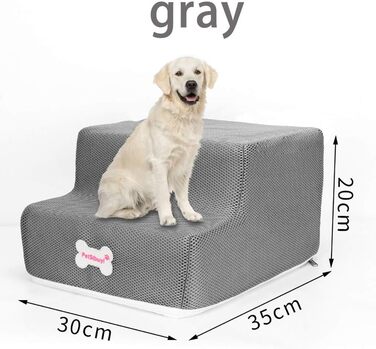 Сходинки для собак на 2 сходинки для ліжка та дивану, 20 см, широкі, для малих, старих, великих собак та котів, стійкі, протиковзні, миючі, сірий колір