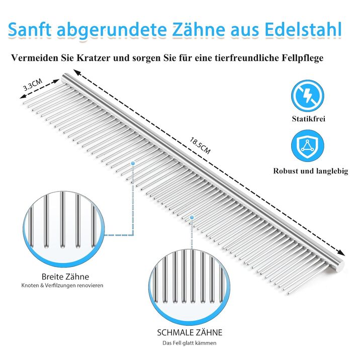 Набір для грумінгу собак великих порід Slicker Bürste Hund – 3 предмети: щітка Slicker, гребінець для підшерстка та гребінець з нержавіючої сталі. Підходить для довгошерстих собак та котів (Голден Ретрівер, Лабрадудль, Пудель)
