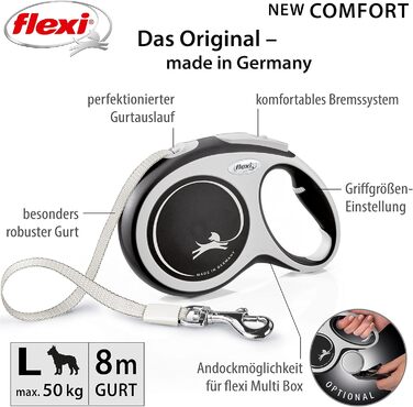 Рулетка для собак Flexi New Comfort, трос 8 м, до 50 кг, чорна, розмір L