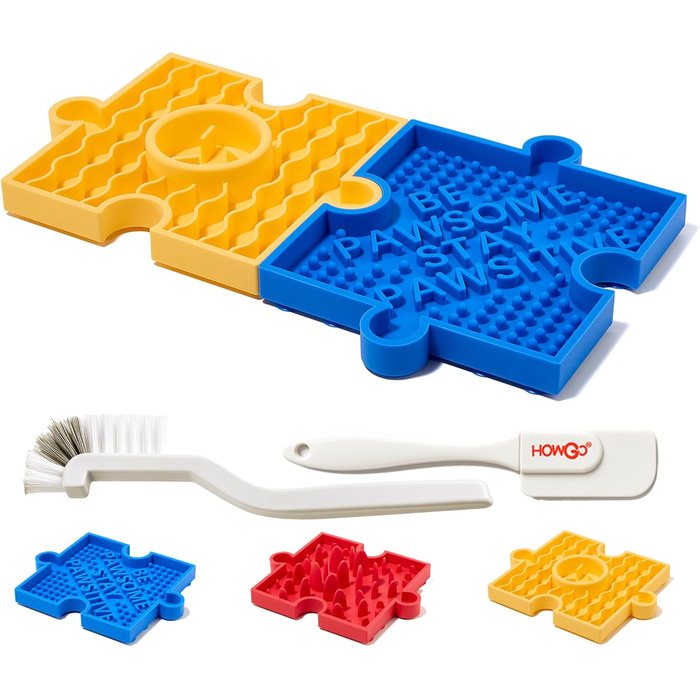 Іграшка-головоломка для собак та котів HowGo з 38+ присосками | Антиковзаюча, міцна іграшка-лабіринт з силікону без BPA | Зменшує нудьгу та тривогу (1 шт, Червоний) (2 Синій Жовтий)