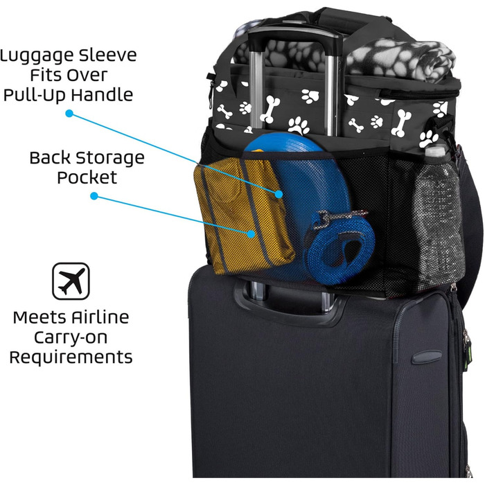 Подорожня сумка для собак Mobile Dog Gear Week Away для середніх та великих собак, 2 контейнери для корму та 2 складні миски, чорно-білий принт з відбитком лап