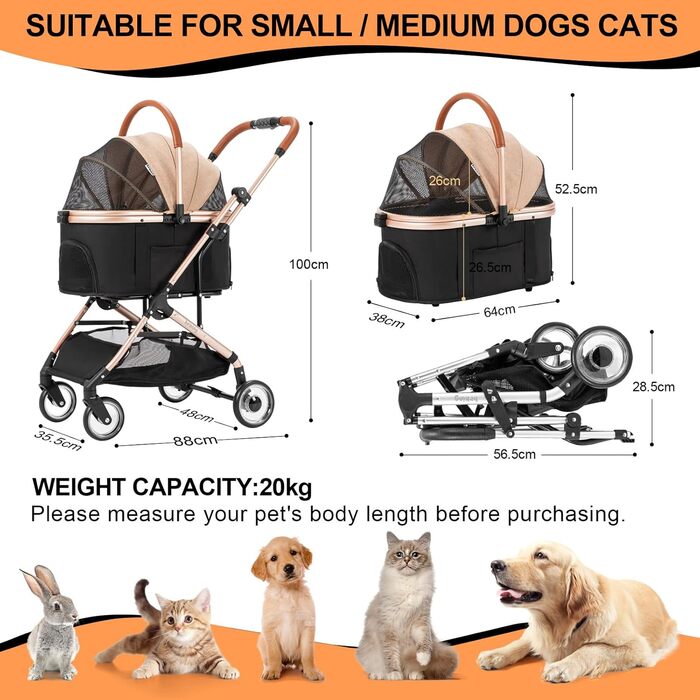 3 в 1 Візок для собак з знімним автокріслом, будки та переноски, складаний. Візок для домашніх тварин, дитячий візочок (Хакі, 20 кг)
