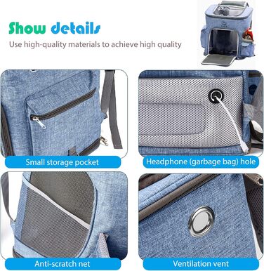 PETCUTE Рюкзак для собак і котів, складаний, з знімним килимком, дихаючий, з регульованими ременями, сумка для подорожей на відкритому повітрі (Темно-синій)