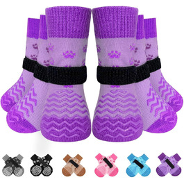 Шкарпетки для собак EXPAWLORER проти лизання лап, зимові чоботи та захист лап, взуття для собак на тверді дерев'яні підлоги з протектором, для прогулянок по гарячих/холодних тротуарах, маленькі, середні, фіолетові