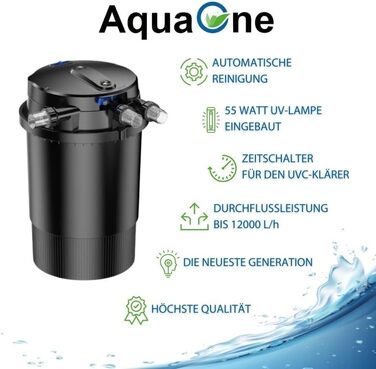 AquaOne Біофільтр для ставка до 60 000 л з УФ-стерилізатором 55 Вт, автоматичним очищенням і таймером