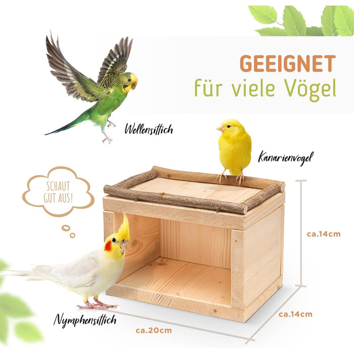 Дерев'яний будиночок Vogelgaleria® для птахів – спальне та захисне житло для клітки або вольєра, аксесуар для хвилястих папуг, агапорнісів, корел, дерев'яний будиночок для птахів