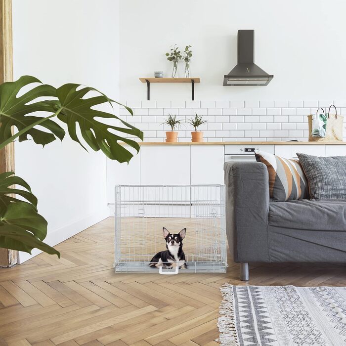 Складаний металевий вольєр для собак Relaxdays, для дому та авто, 59x76x53 см, 2 двері, з ручкою, сріблястий